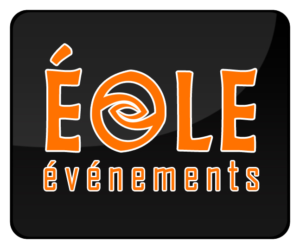 logo eole evenements écrit en orange et le fond noir