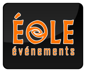Logo éole événement écrit en orange sur un fond noir